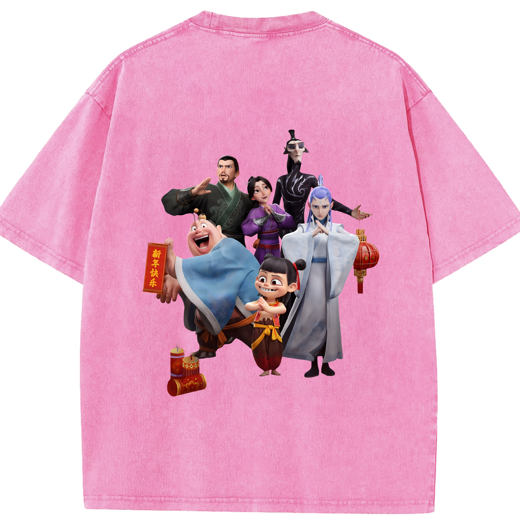 （画像用） Ne Zha 2 ナタ 魔童の大暴れ 綿100% ヴィンテージ風 半袖Tシャツ（背面プリント）